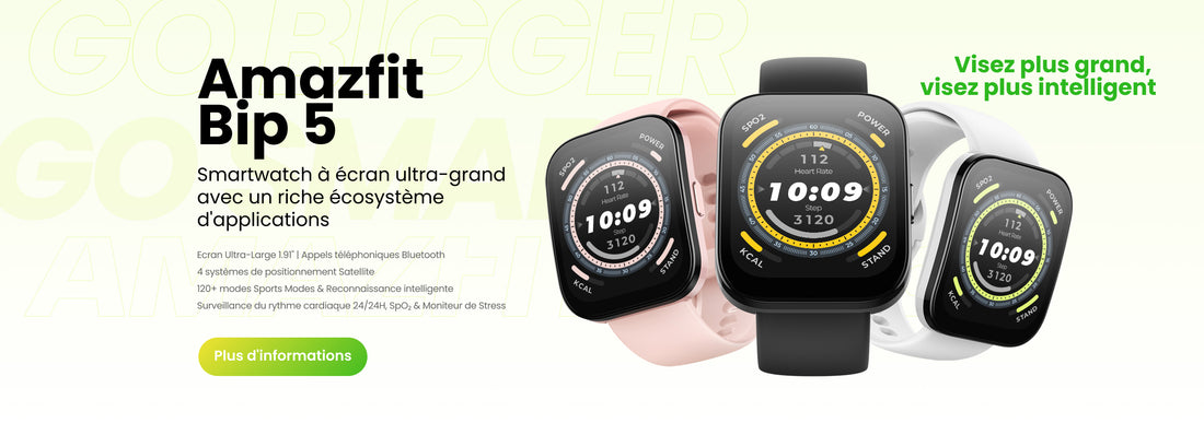 LA NOUVELLE AMAZFIT BIP 5 DEVIENT PLUS GRANDE ET PLUS INTELLIGENTE AVEC UN ÉCRAN EXTRA-LARGE, PLUS DE 70 APPLICATIONS ET JEUX TÉLÉCHARGEABLES, ET BIEN PLUS ENCORE